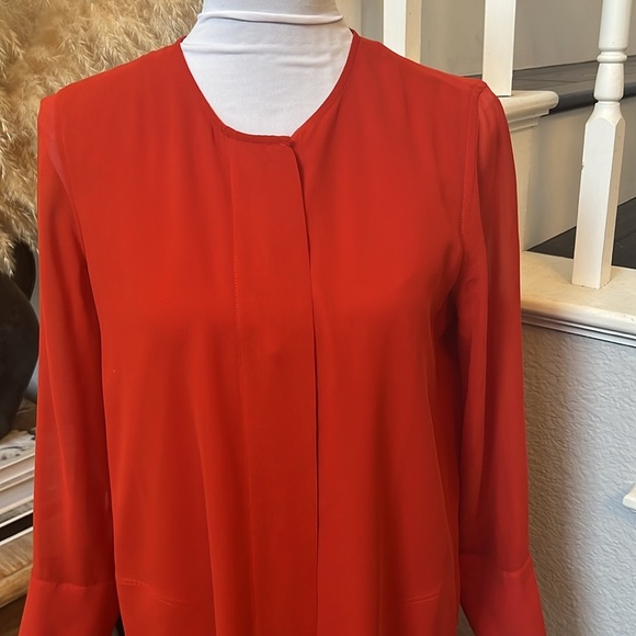Club Monaco Long Sleeve Red Silk Shirt Dress Size 2 - Picture 2 of 8
